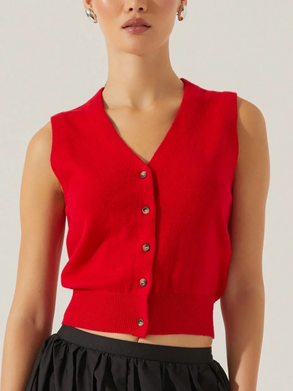 Astr Red V-Neck Sleeveless Button Vest